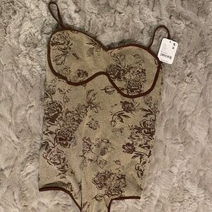 Free People Intimately Brown and Cream Bodysuit